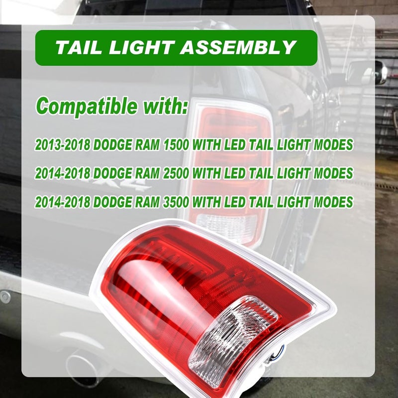 Lochnchn LED Tail Light Assembly Compatible with 2013-2018 Dodge Ram 1500,2014-2018 Ram 2500 3500 Right Passenger Side Led Taillights Rear Outer Tail Lamp Replace CH2801203 68093078AB - Image 2